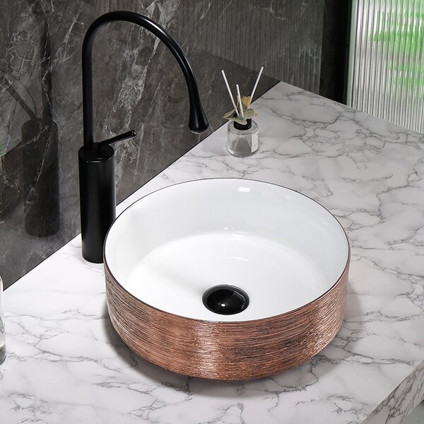 BPS-koupelny Keramické umyvadlo na desku HYD-LA-P-GL-360 36x36 cm, bílé/růžové zlato