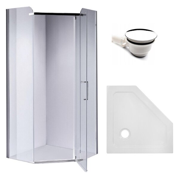 BPS-koupelny Pětiúhelníkový sprchový kout HYD-PK91B 90x90 chrom/transparent + vanička HYD-PSV-ST07B bílá