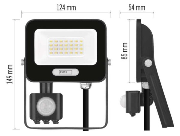 EMOS LED reflektor GLARO s pohybovým čidlem, 50 W, černý, IP54, 2000 lm, neutrální bílá 1531232400