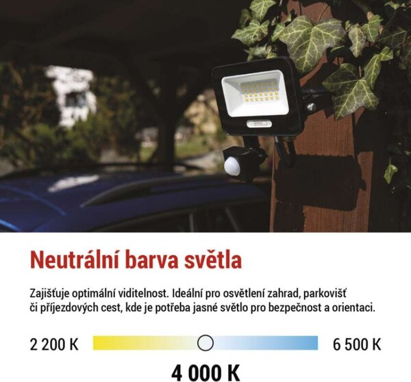 EMOS LED reflektor GLARO s pohybovým čidlem, 50 W, černý, IP54, 2000 lm, neutrální bílá 1531232400