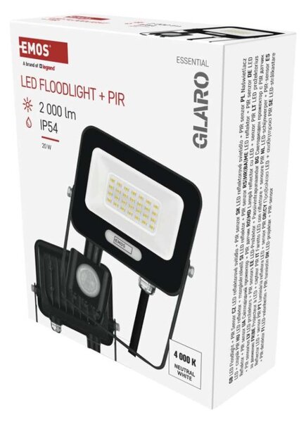 EMOS LED reflektor GLARO s pohybovým čidlem, 50 W, černý, IP54, 2000 lm, neutrální bílá 1531232400