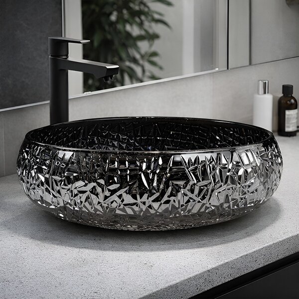 BPS-koupelny Skleněné umyvadlo na desku HYD-BRT4-BL-410 41x12 cm, černé lesk