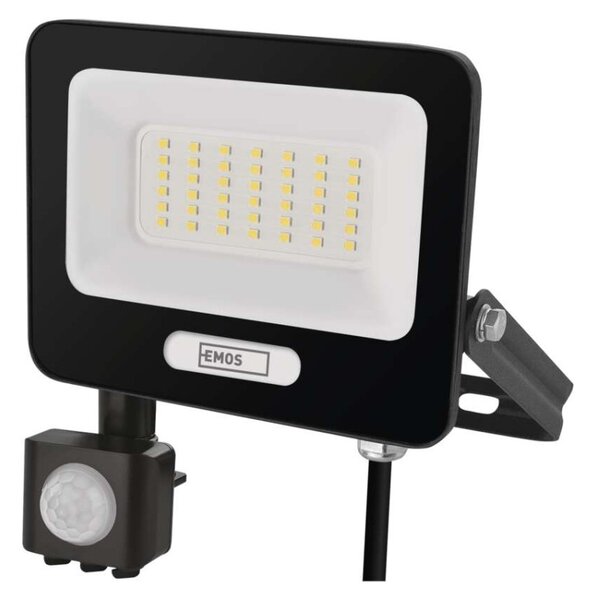 EMOS LED reflektor GLARO s pohybovým čidlem, 30 W, černý, IP54, 3000 lm, neutrální bílá 1531233400