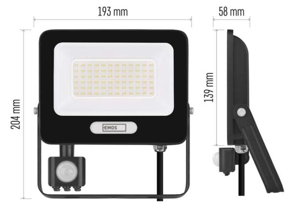 EMOS LED reflektor GLARO s pohybovým čidlem, 50 W, černý, IP54, 5000 lm, neutrální bílá 1531234400