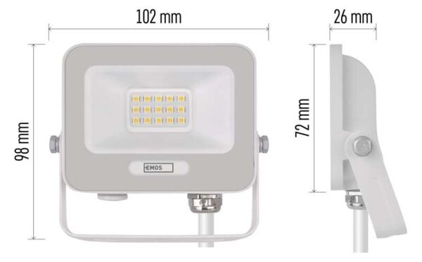 EMOS LED reflektor GLARO 10W, bílý, IP65, 1000 lm, neutrální bílá 1531221401