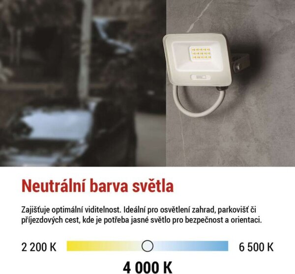 EMOS LED reflektor GLARO 10W, bílý, IP65, 1000 lm, neutrální bílá 1531221401