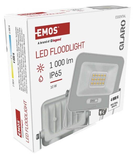 EMOS LED reflektor GLARO 10W, bílý, IP65, 1000 lm, neutrální bílá 1531221401