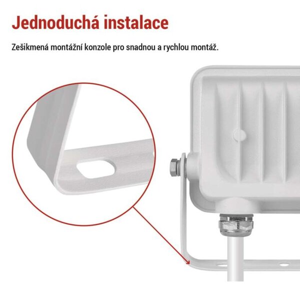 EMOS LED reflektor GLARO 10W, bílý, IP65, 1000 lm, neutrální bílá 1531221401