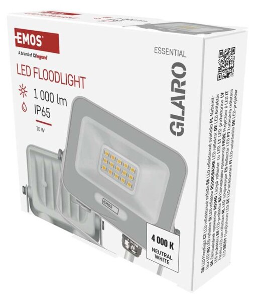 EMOS LED reflektor GLARO 10W, bílý, IP65, 1000 lm, neutrální bílá 1531221401