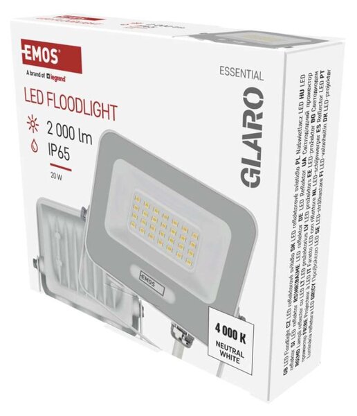 EMOS LED reflektor GLARO 20W, bílý, IP65, 2000 lm, neutrální bílá 1531222401