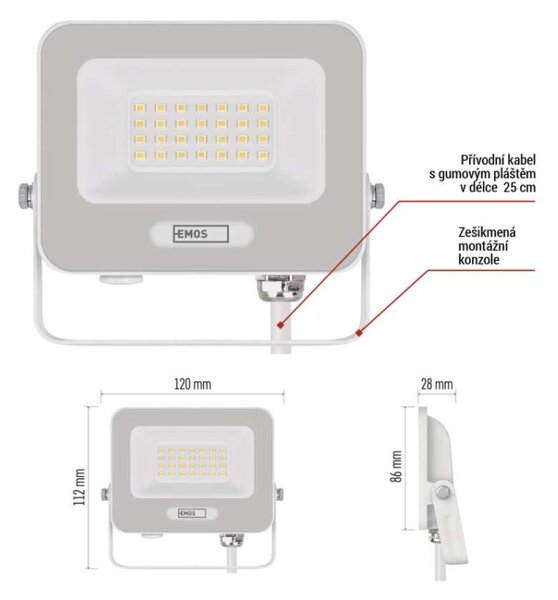EMOS LED reflektor GLARO 20W, bílý, IP65, 2000 lm, neutrální bílá 1531222401
