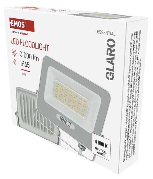 EMOS LED reflektor GLARO 30W, bílý, IP65, 3000 lm, neutrální bílá 1531223401