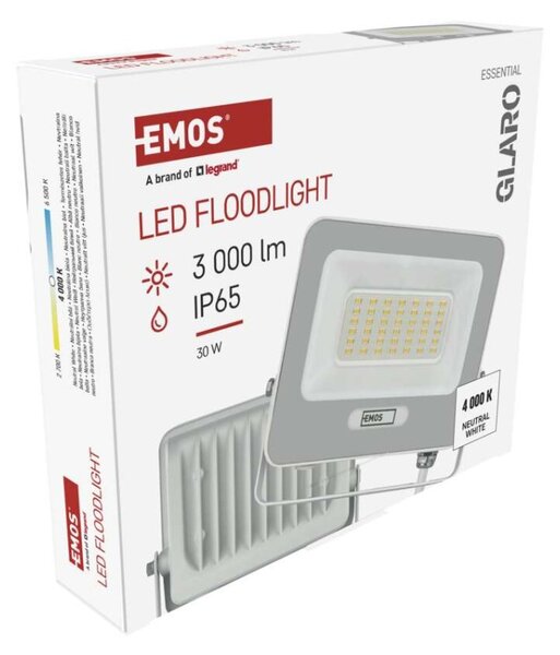 EMOS LED reflektor GLARO 30W, bílý, IP65, 3000 lm, neutrální bílá 1531223401