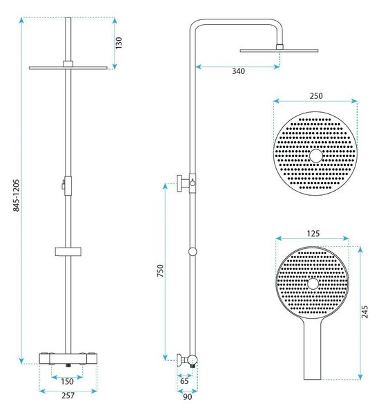 Sprchový komplet s termostatickou baterií REA LUNGO bez výtoku, černá mat