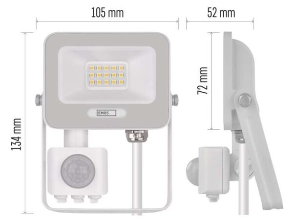 EMOS LED reflektor GLARO s pohybovým čidlem, 10 W, bílý, IP54, 1000 lm, neutrální bílá 1531231401