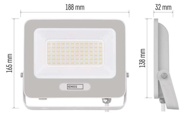 EMOS LED reflektor GLARO 50W, bílý, IP65, 5000 lm, neutrální bílá 1531224401