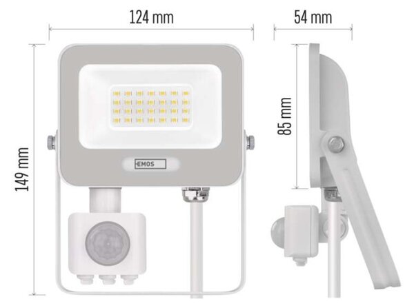 EMOS LED reflektor GLARO s pohybovým čidlem, 20 W, bílý, IP54, 2000 lm, neutrální bílá 1531232401
