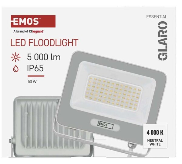 EMOS LED reflektor GLARO 50W, bílý, IP65, 5000 lm, neutrální bílá 1531224401