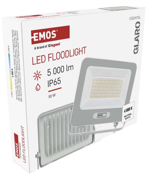 EMOS LED reflektor GLARO 50W, bílý, IP65, 5000 lm, neutrální bílá 1531224401
