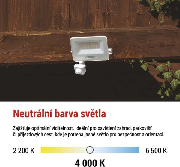 EMOS LED reflektor GLARO s pohybovým čidlem, 30 W, bílý, IP54, 3000 lm, neutrální bílá 1531233401
