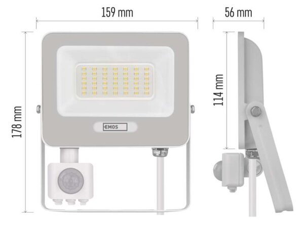 EMOS LED reflektor GLARO s pohybovým čidlem, 30 W, bílý, IP54, 3000 lm, neutrální bílá 1531233401