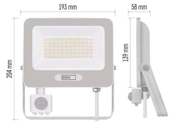 EMOS LED reflektor GLARO s pohybovým čidlem, 50 W, bílý, IP54, 5000 lm, neutrální bílá 1531234401