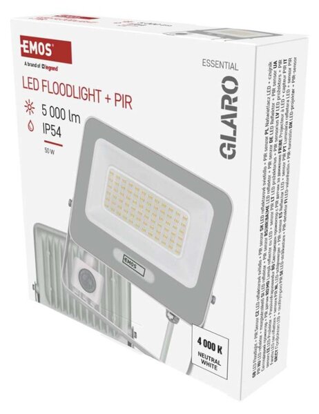 EMOS LED reflektor GLARO s pohybovým čidlem, 50 W, bílý, IP54, 5000 lm, neutrální bílá 1531234401