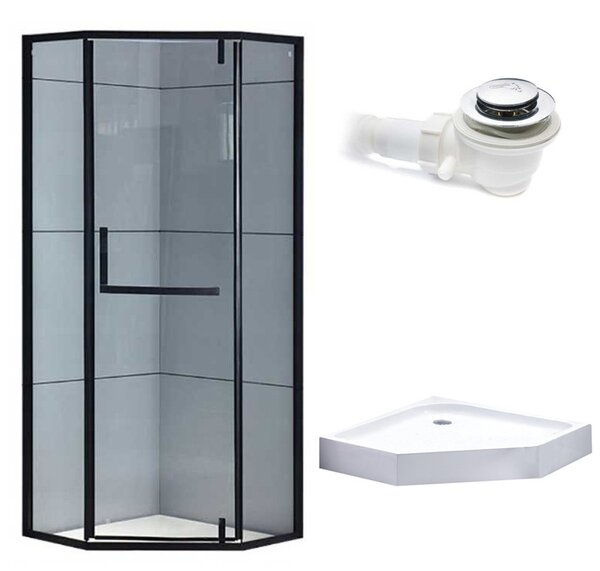 BPS-koupelny Pětiúhelníkový sprchový kout HYD-PK4026A 80x80 černá/transparent + vanička HYD-PSV-SXL07A bílá