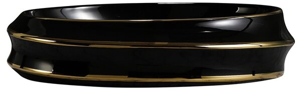 BPS-koupelny Keramické umyvadlo na desku HYD-YO-BL-GL-LN-600 60x40 cm, černé/zlatý proužek