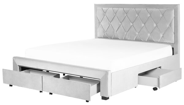 Sametová postel s úložným prostorem 180 x 200 cm světle šedá LIEVIN
