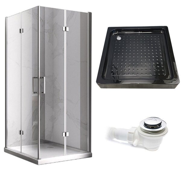 BPS-koupelny Čtvercový sprchový kout HYD-SK08C 90x90 chrom/transparent + vanička HYD-SSV-SXL02B černá