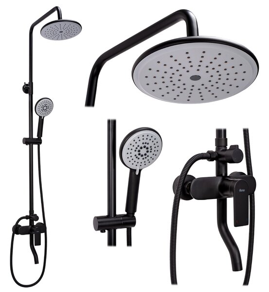 Rea Verso, sprchová souprava s pákovou baterií a dešťovou a ruční sprchovou hlavicí, černá matná, REA-P9145