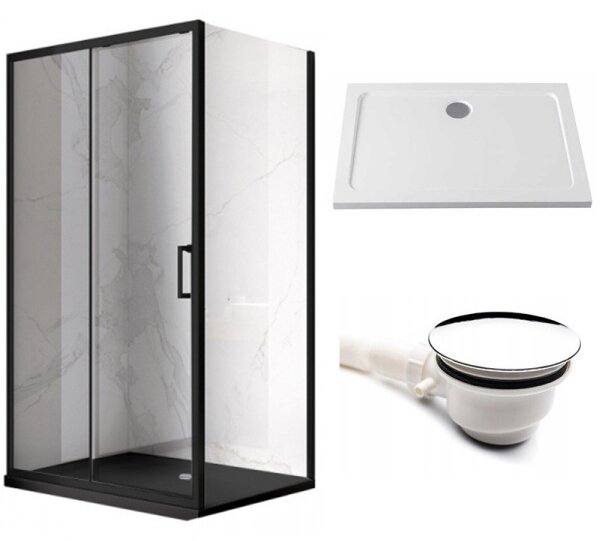 BPS-koupelny Obdélníkový sprchový kout HYD-OK103A 100x80 černý/transparent + vanička HYD-OSV-ST03A bílá