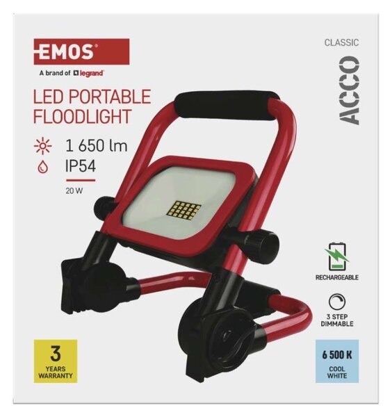 EMOS LED reflektor ACCO nabíjecí přenosný, 20W, studená bílá 1542032000