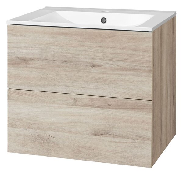 Mereo Mereo, Aira, koupelnová skříňka s keramickým umyvadlem 61 cm, bílá, dub, šedá, CN720