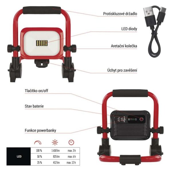 EMOS LED reflektor ACCO nabíjecí přenosný, 20W, studená bílá 1542032000