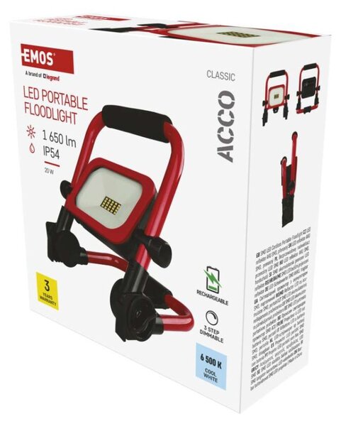 EMOS LED reflektor ACCO nabíjecí přenosný, 20W, studená bílá 1542032000