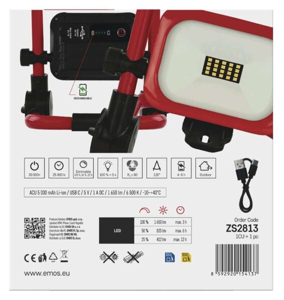 EMOS LED reflektor ACCO nabíjecí přenosný, 20W, studená bílá 1542032000