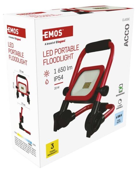 EMOS LED reflektor ACCO nabíjecí přenosný, 20W, studená bílá 1542032000