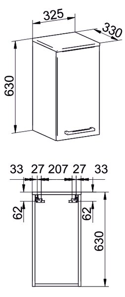 Mereo Mereo, Bino koupelnová skříňka horní, 63 cm, pravá , bílá, dub, CN666
