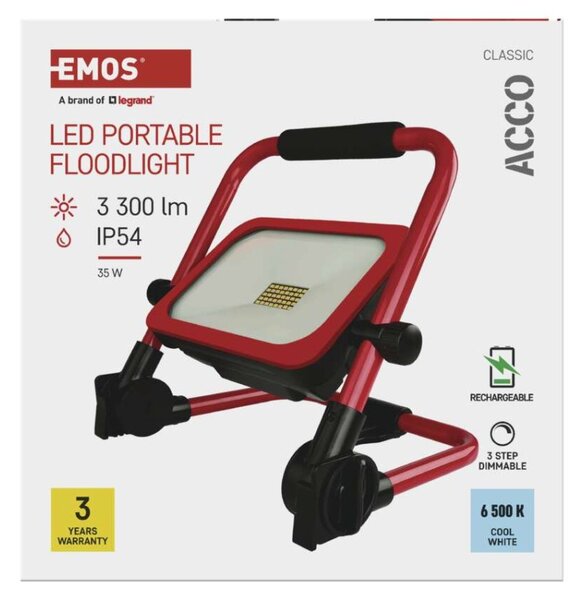 EMOS LED reflektor ACCO nabíjecí přenosný, 35W, studená bílá 1542033000