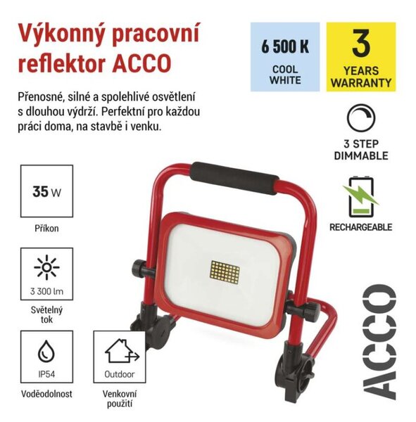 EMOS LED reflektor ACCO nabíjecí přenosný, 35W, studená bílá 1542033000