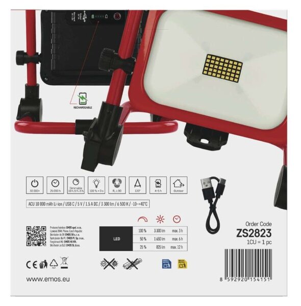 EMOS LED reflektor ACCO nabíjecí přenosný, 35W, studená bílá 1542033000