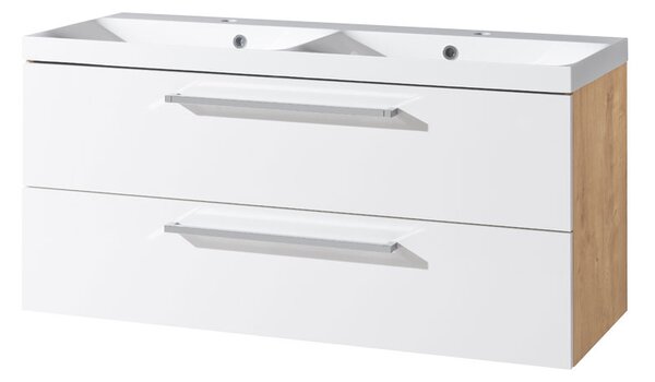 Mereo Mereo, Bino, koupelnová skříňka s umyvadlem z litého mramoru 121 cm, bílá, dub, CN673M