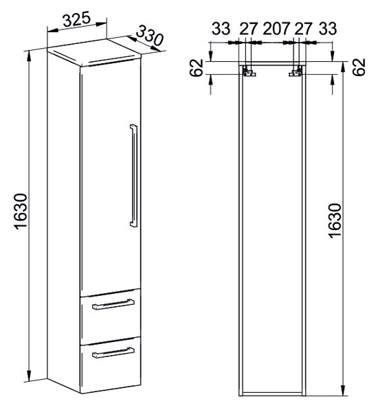 Mereo Mereo, Bino, koupelnová skříňka vysoká 163 cm, levé otevírání, bílá, bílá/dub, CN667