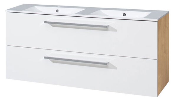 Mereo Mereo, Bino, koupelnová skříňka s keramickým umyvadlem 121 cm, bílá, dub, CN673
