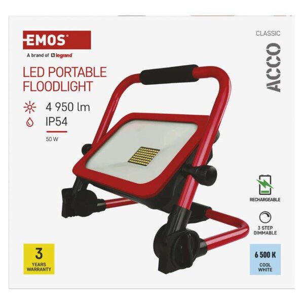 EMOS LED reflektor ACCO nabíjecí přenosný, 50W, studená bílá 1542035000