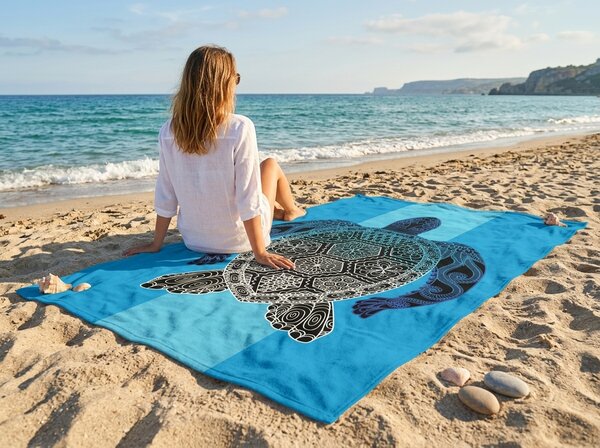 Rychleschnoucí XXL plážová osuška SHELL GEM modrá 150 x 210 cm, 100% mikrovlákno