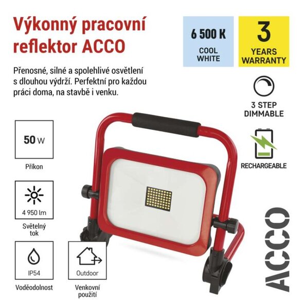 EMOS LED reflektor ACCO nabíjecí přenosný, 50W, studená bílá 1542035000