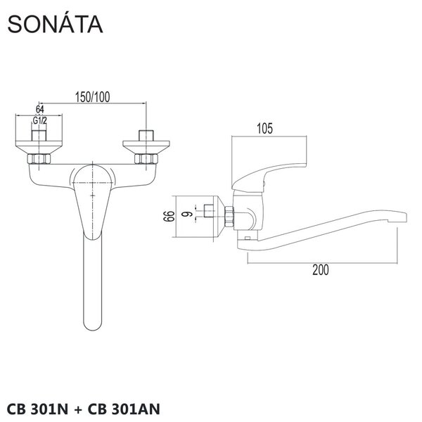 Mereo Mereo, Dřezová nástěnná baterie, Sonáta, s ramínkem plochým vyhnutým 210 mm, chrom, CB301AN